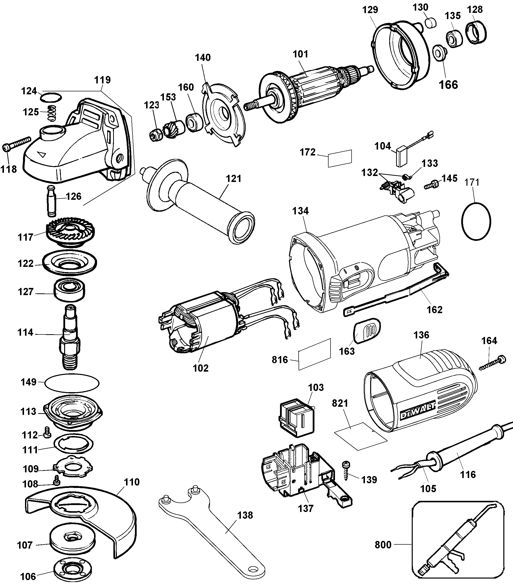 Page A Diagram and Parts List for DW818-AR 5 DeWALT Grinder