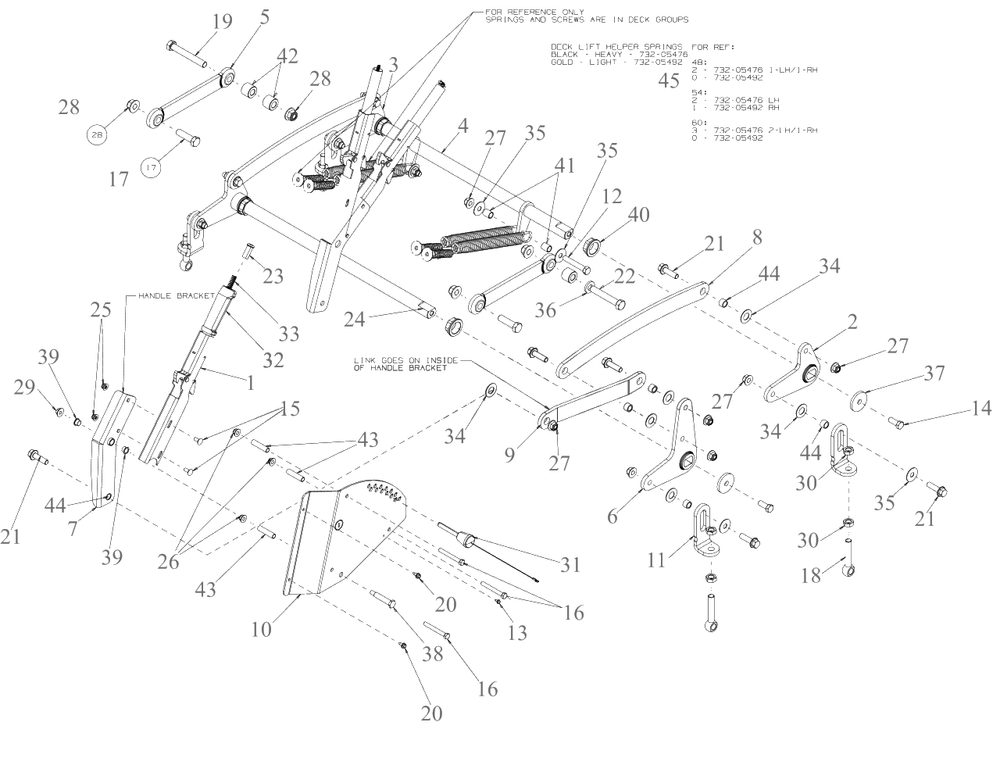 Deck Lift Diagram and Parts List for DXGX554P (53AL8CS7038)(2021) DeWALT Lawn Tractor