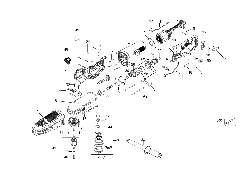 Exploded Diagram A Diagram and Parts List for DCD470B Type 2 DeWALT Cordless Drill