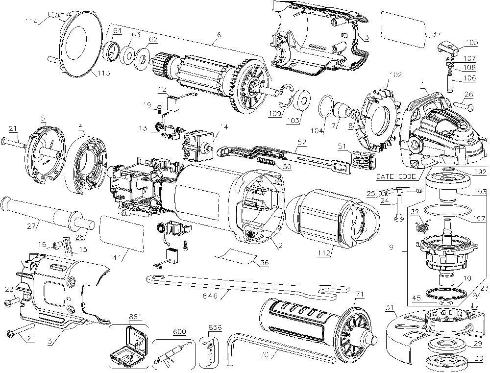Page A Diagram and Parts List for DWE4214 Type 3 DeWALT Angle Grinder