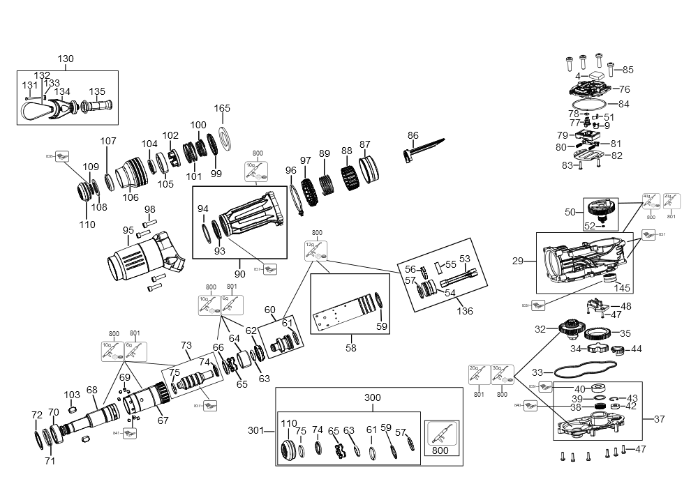 Exploded Diagram A Diagram and Parts List for DCH775X2 Type 1 DeWALT Hammer Drill