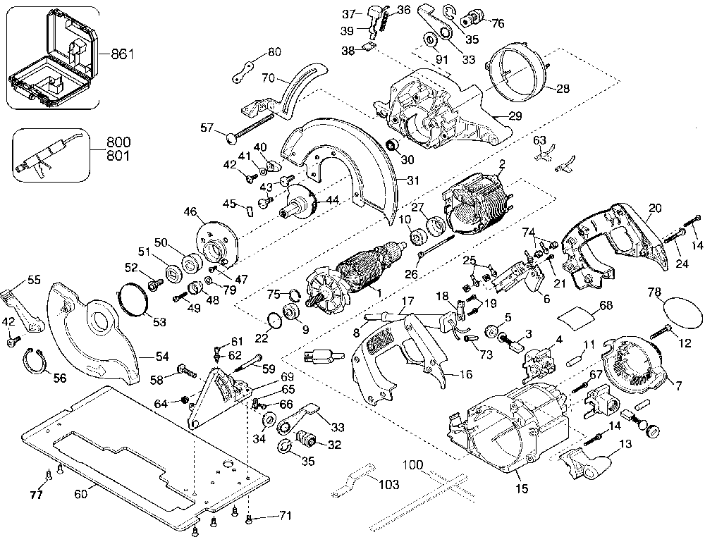 Exploded Diagram A Diagram and Parts List for D358-04 Type 1 DeWALT Circular Saw