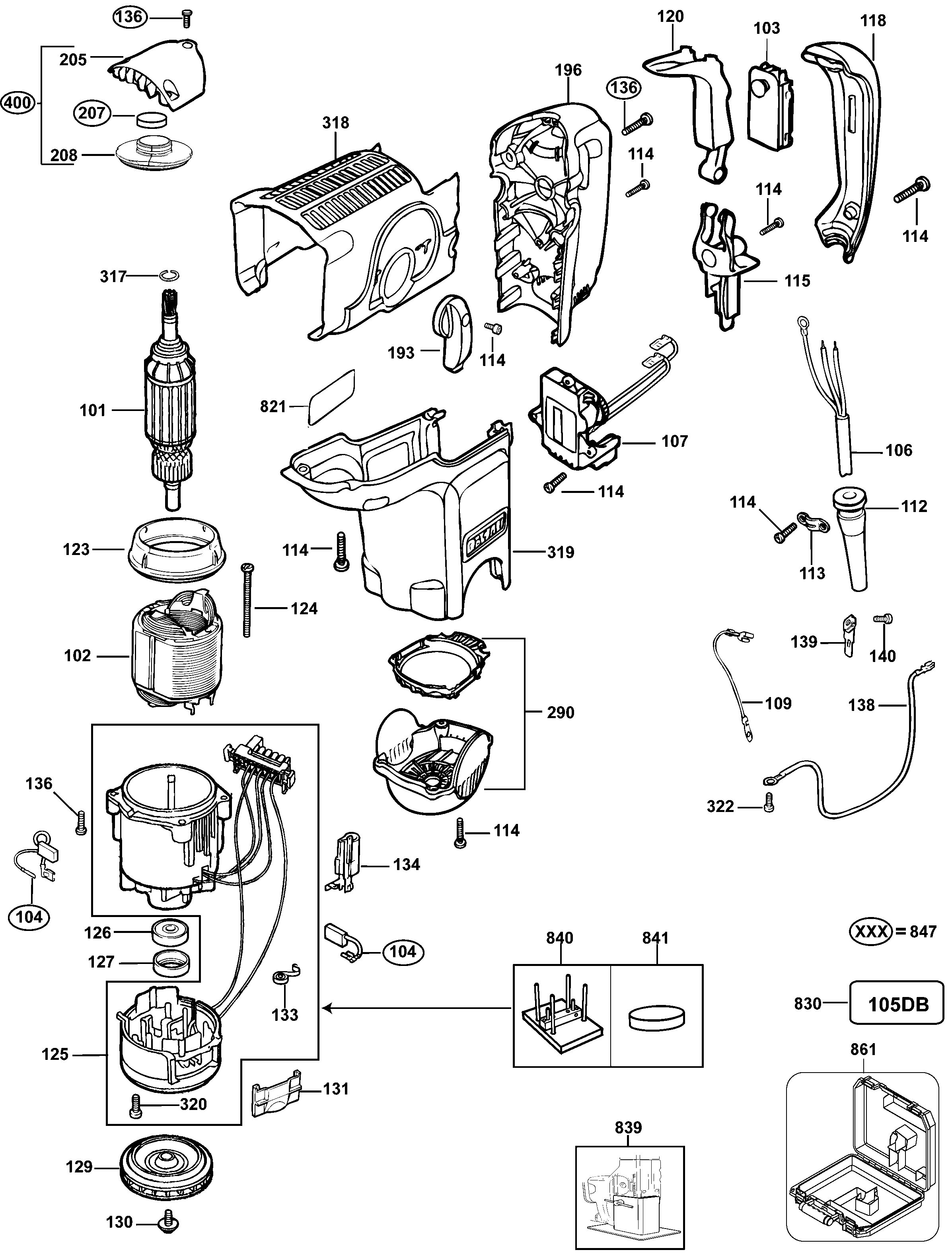 Page B Diagram and Parts List for D25551K 3 DeWALT Hammer