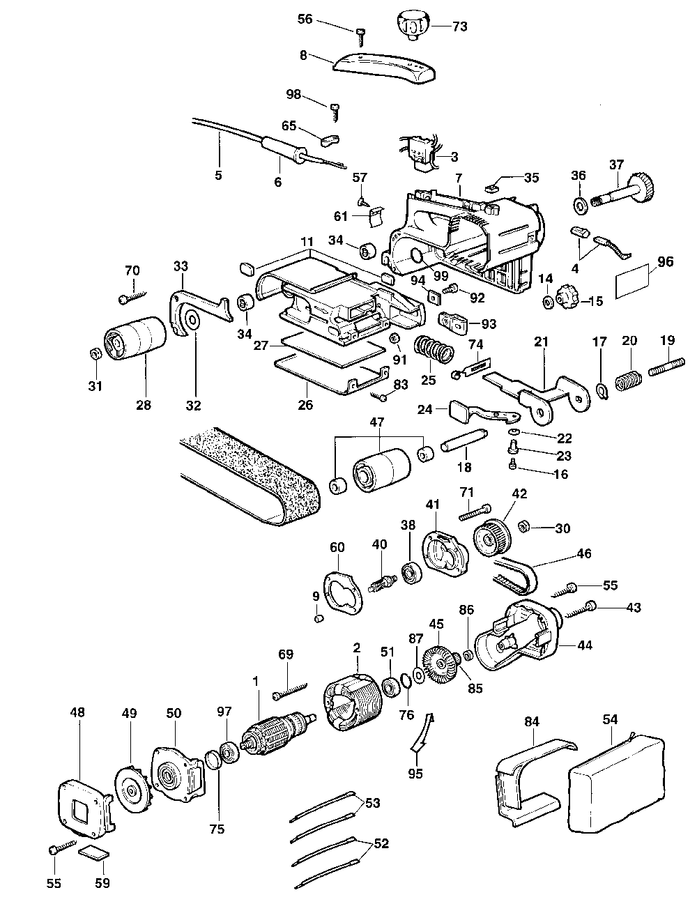 Exploded Diagram A Diagram and Parts List for D430-04 Type 5 DeWALT Belt or Drum Sander