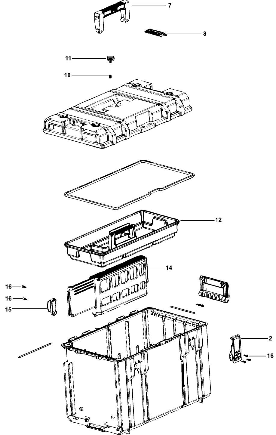 Default Diagram and Parts List for DWST08204 Type 0 DeWALT Tool Stand & Cart