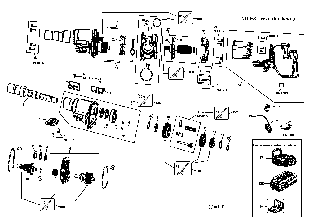 Section 1 Diagram and Parts List for DCD150Z2 Type 1 DeWALT Drill