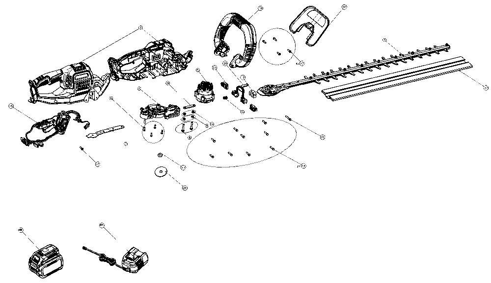 Section 1 Diagram and Parts List for DCHT870B Type 1 DeWALT Hedge Trimmer