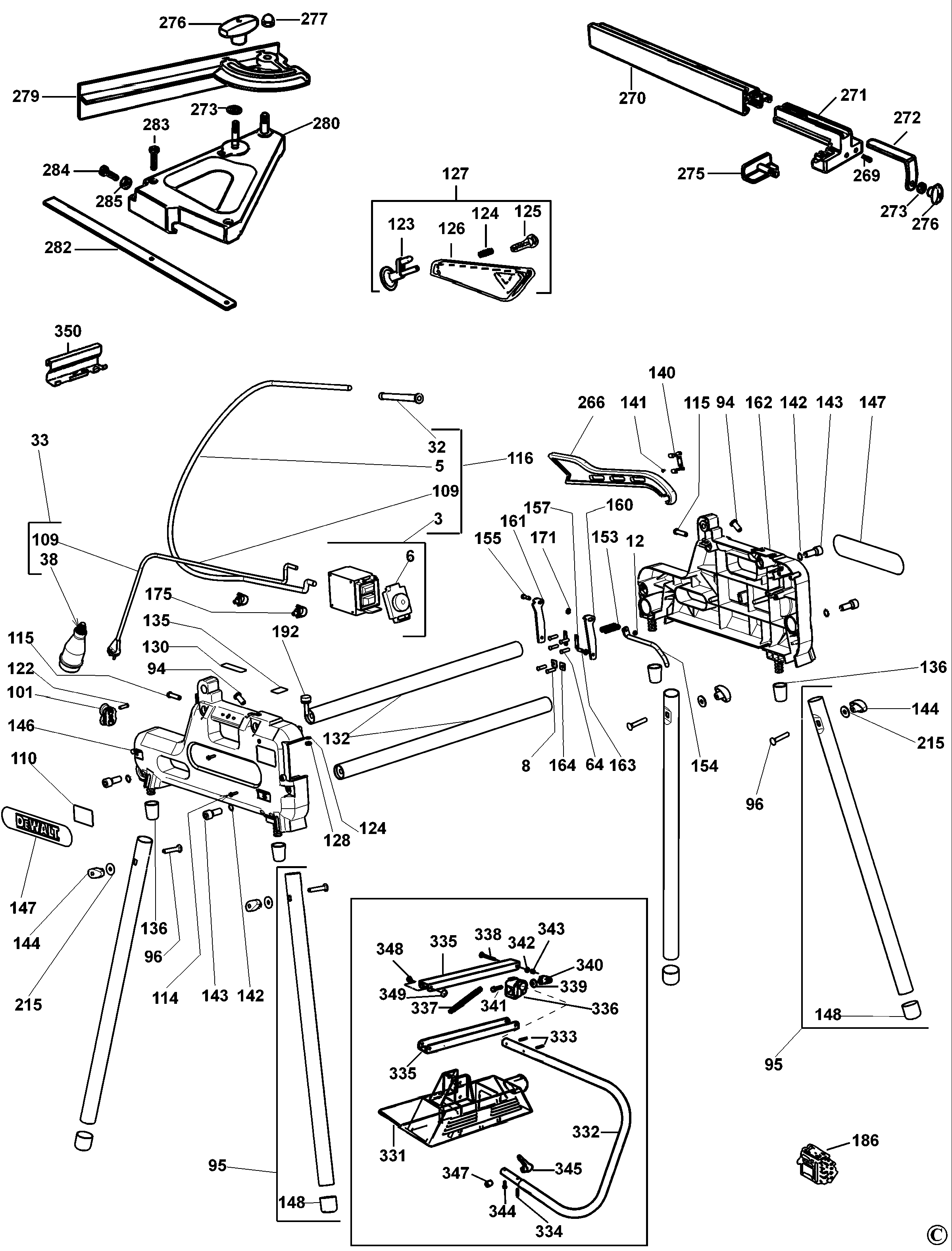 Default 2 Diagram and Parts List for DW743N-AR Type 2 DeWALT Table Saw