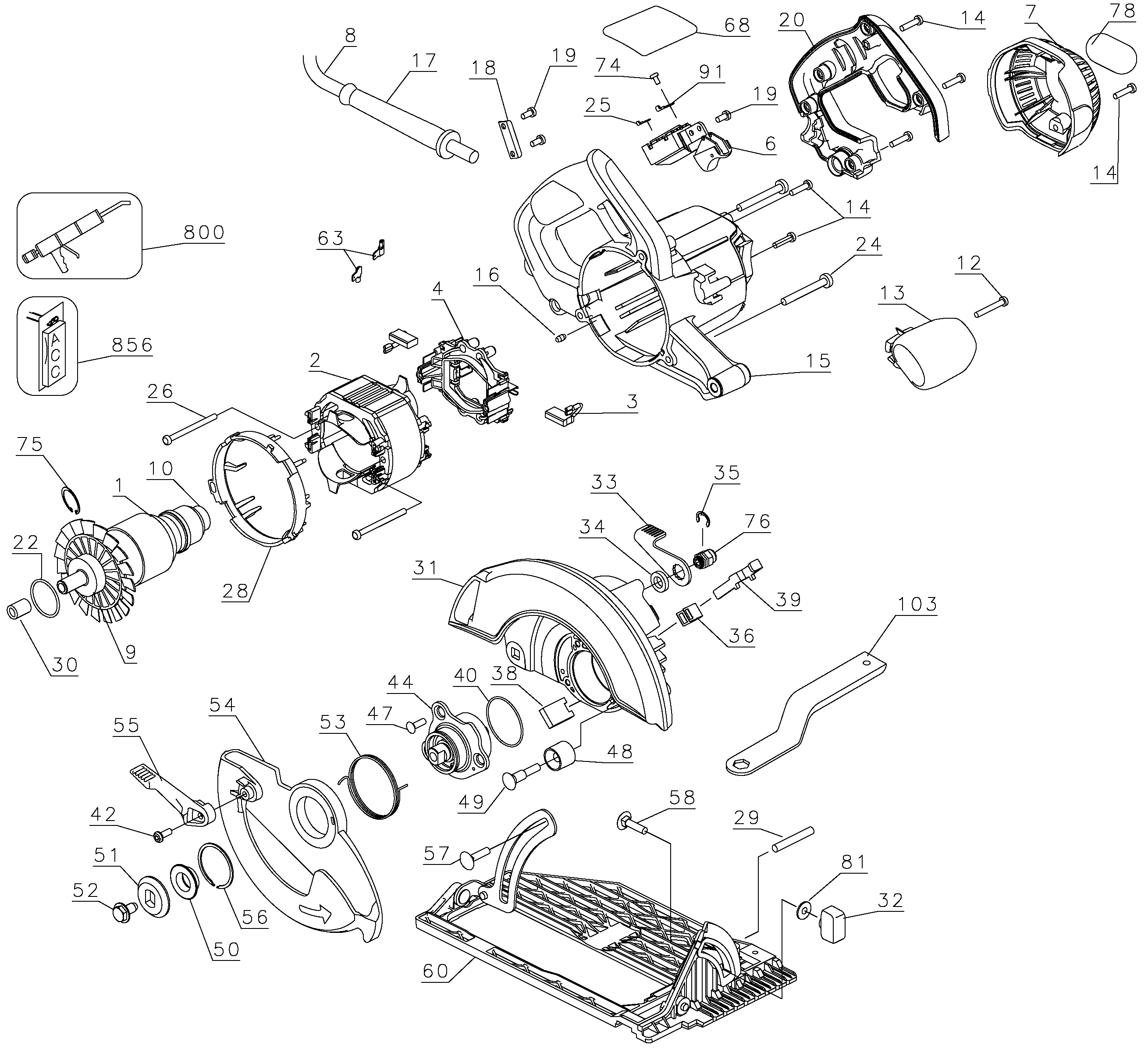 Page A Diagram and Parts List for DW368-BR 2 DeWALT Circular Saw