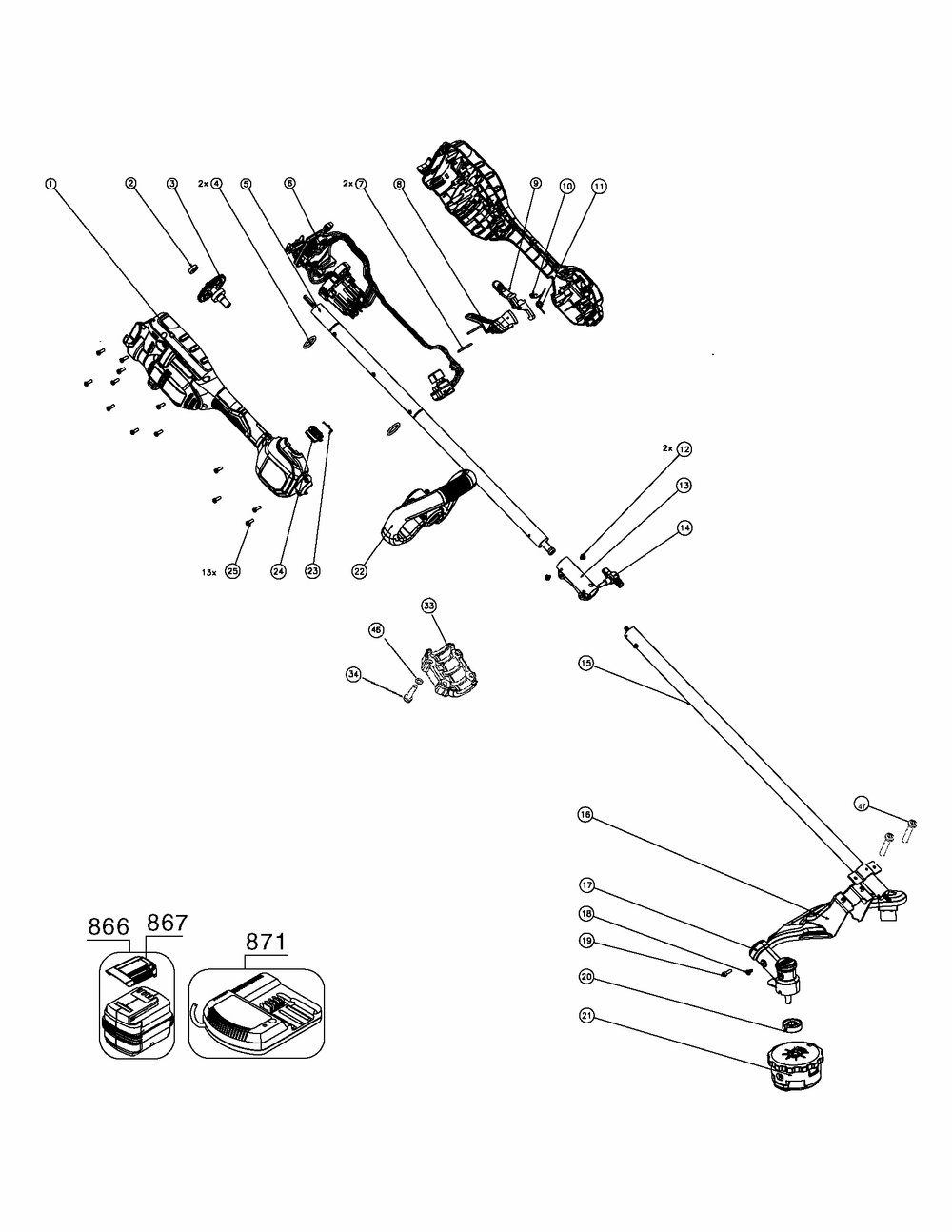 Diagram Diagram and Parts List for DCST972BR Type 1 DeWALT Trimmer