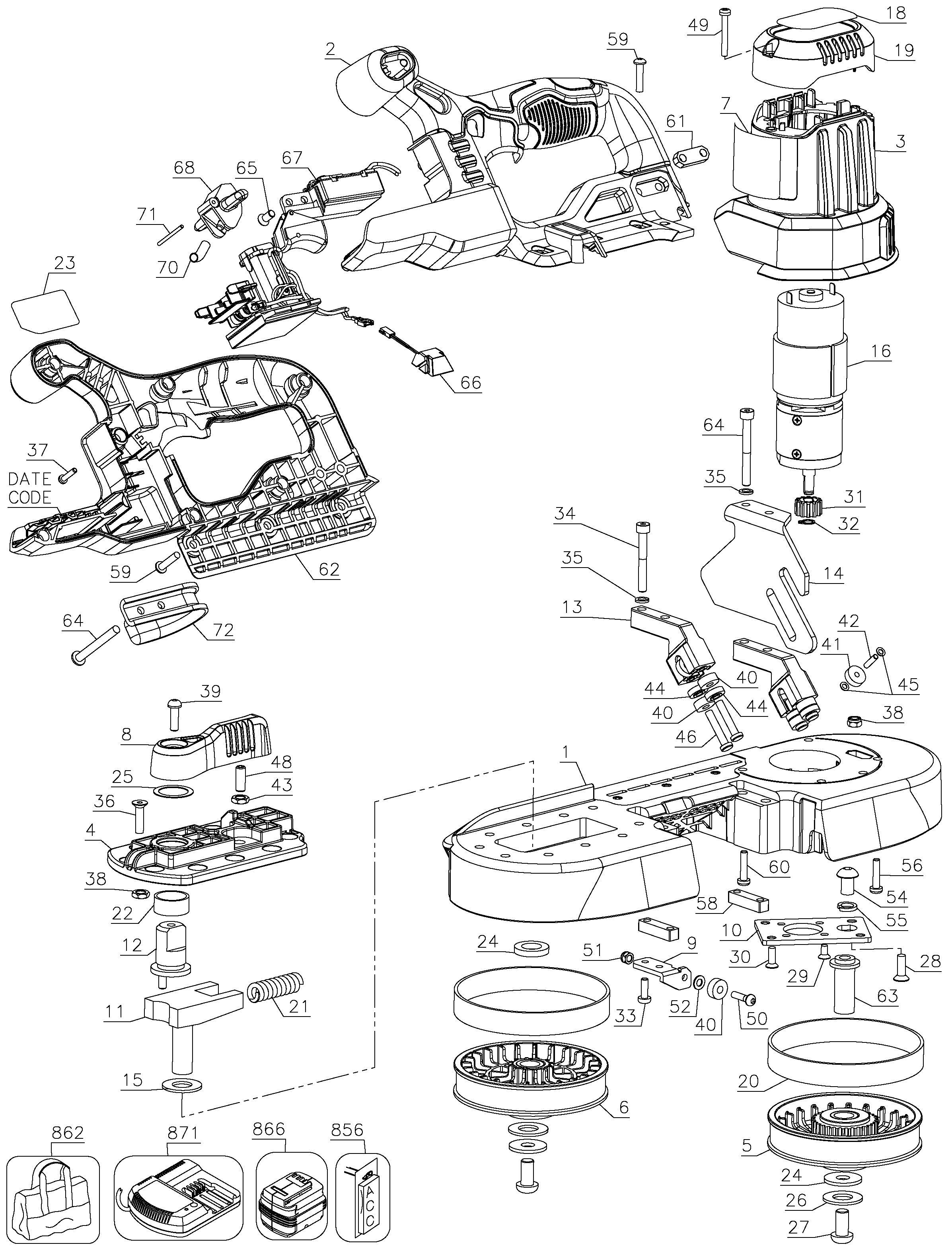 Page A Diagram and Parts List for DCS371B 2 DeWALT Band Saw