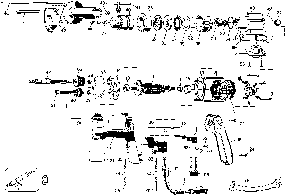 Exploded Diagram A Diagram and Parts List for DW511-46 Type 1 DeWALT Hammer Drill