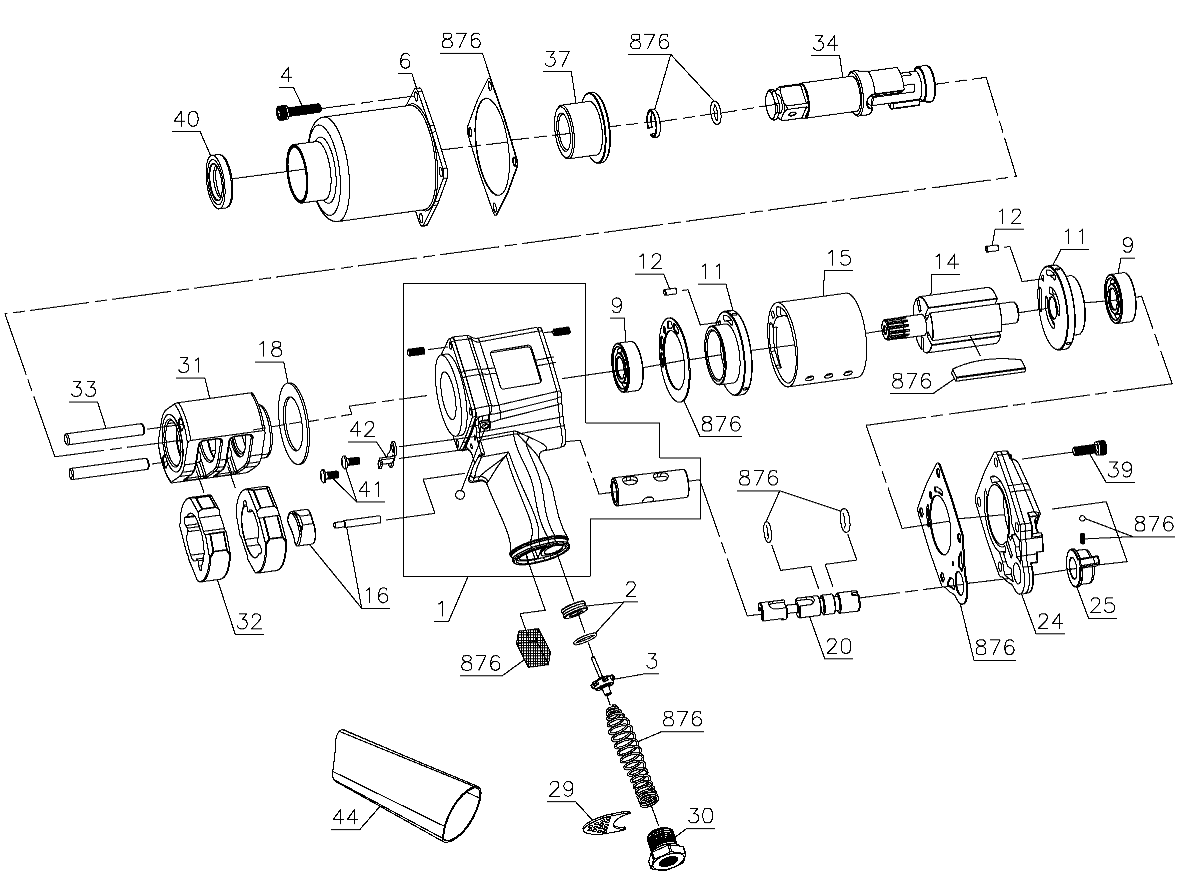 Default Diagram and Parts List for DWMT74271 Type 0 DeWALT Wrench