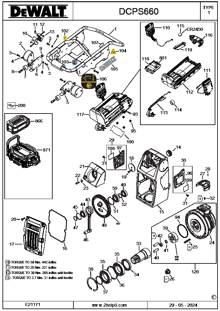 Section 2 Diagram and Parts List for DCPS660AG2 Type 1 DeWALT Lawn Tractor Accessories