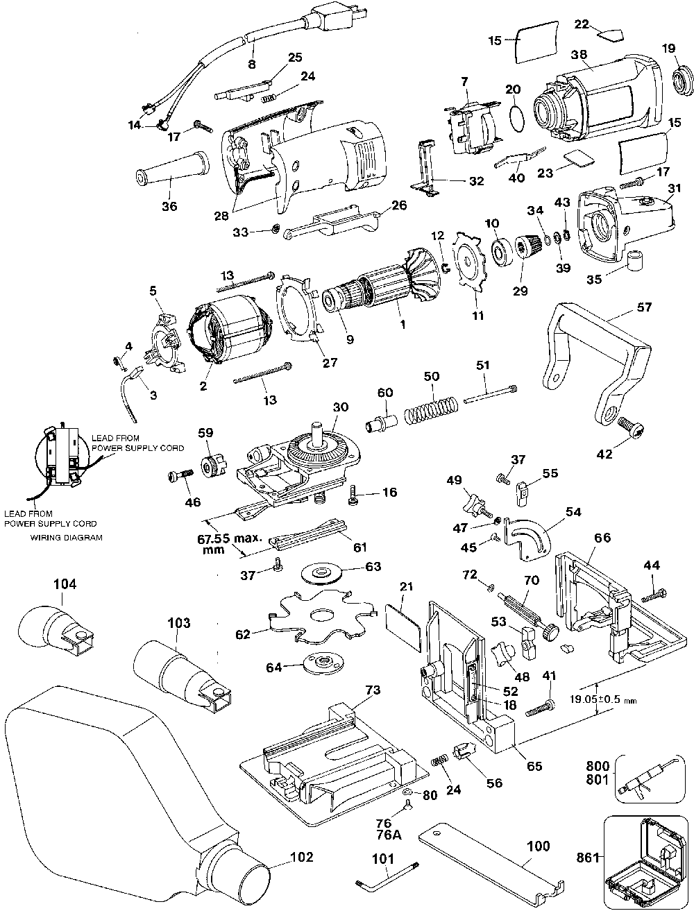 Exploded Diagram A Diagram and Parts List for D682K-04 Type 1 DeWALT Planer Jointer