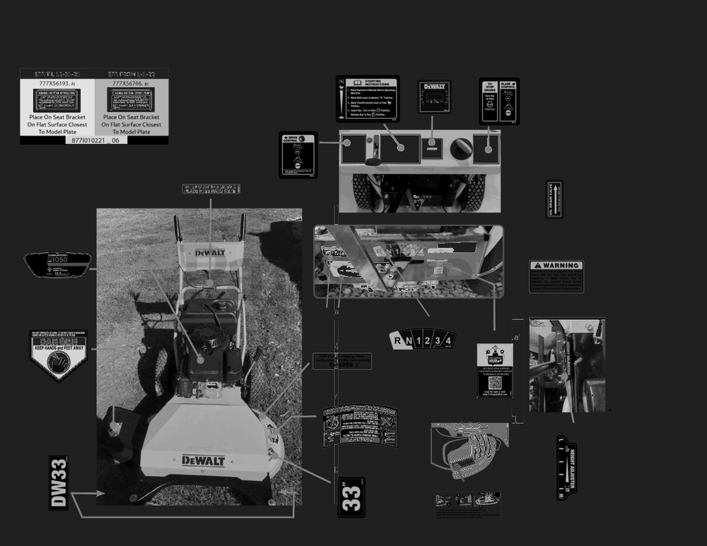 Label Map Diagram and Parts List for DW33 (DXGMW33344R)(2022) DeWALT Lawn Mower