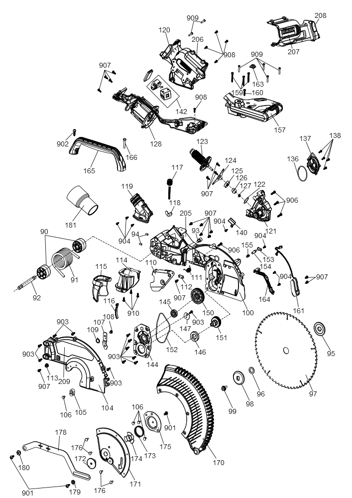Exploded Diagram B Diagram and Parts List for DCS781B Type 20 DeWALT Miter Saw