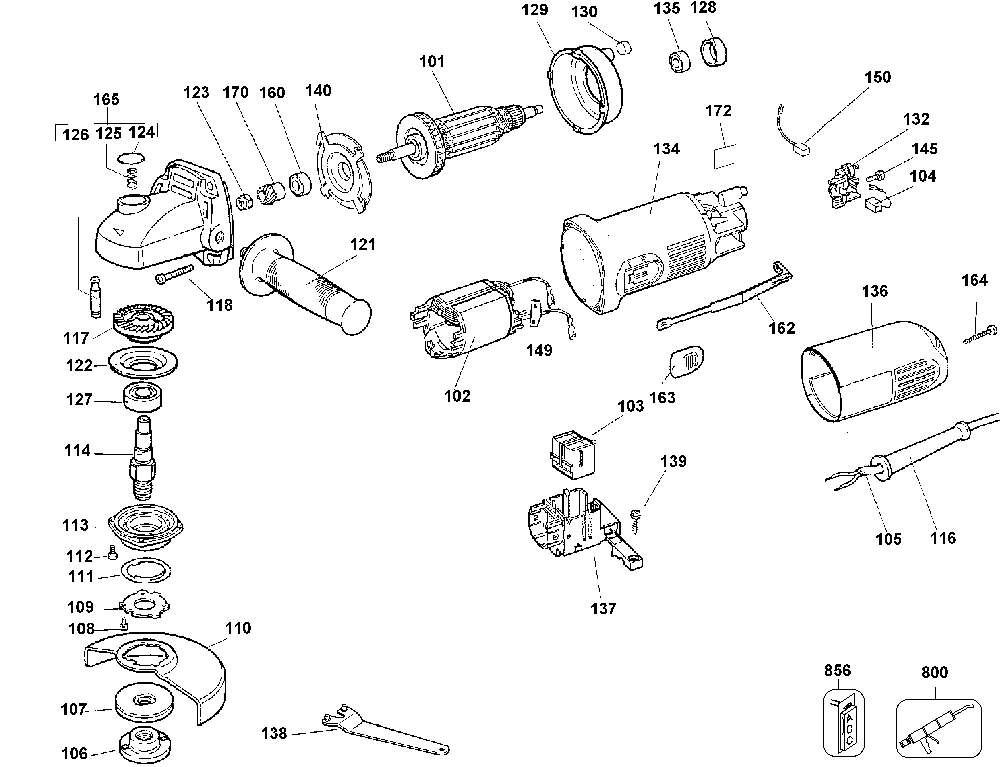 Exploded Diagram A Diagram and Parts List for 26742 Type 1 DeWALT Angle Grinder