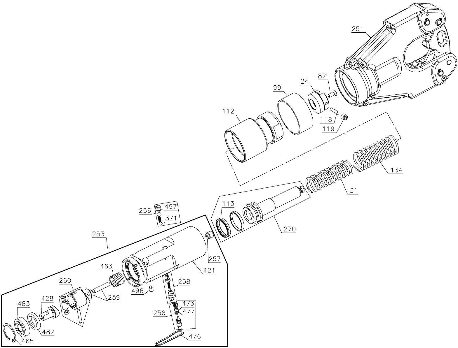 Default 2 Diagram and Parts List for DCE350M2 Type 1 DeWALT Nibbler & Shears