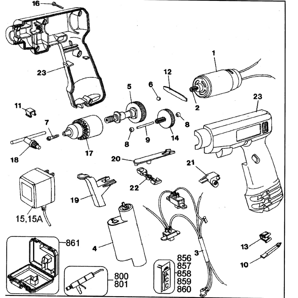Drill Diagram and Parts List for 9049KTY1  DeWALT Drill