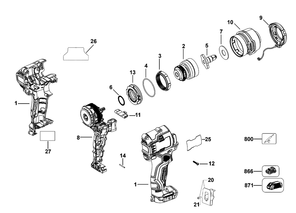 Exploded Diagram A Diagram and Parts List for DCF911E1 Type 1 DeWALT Impact Driver