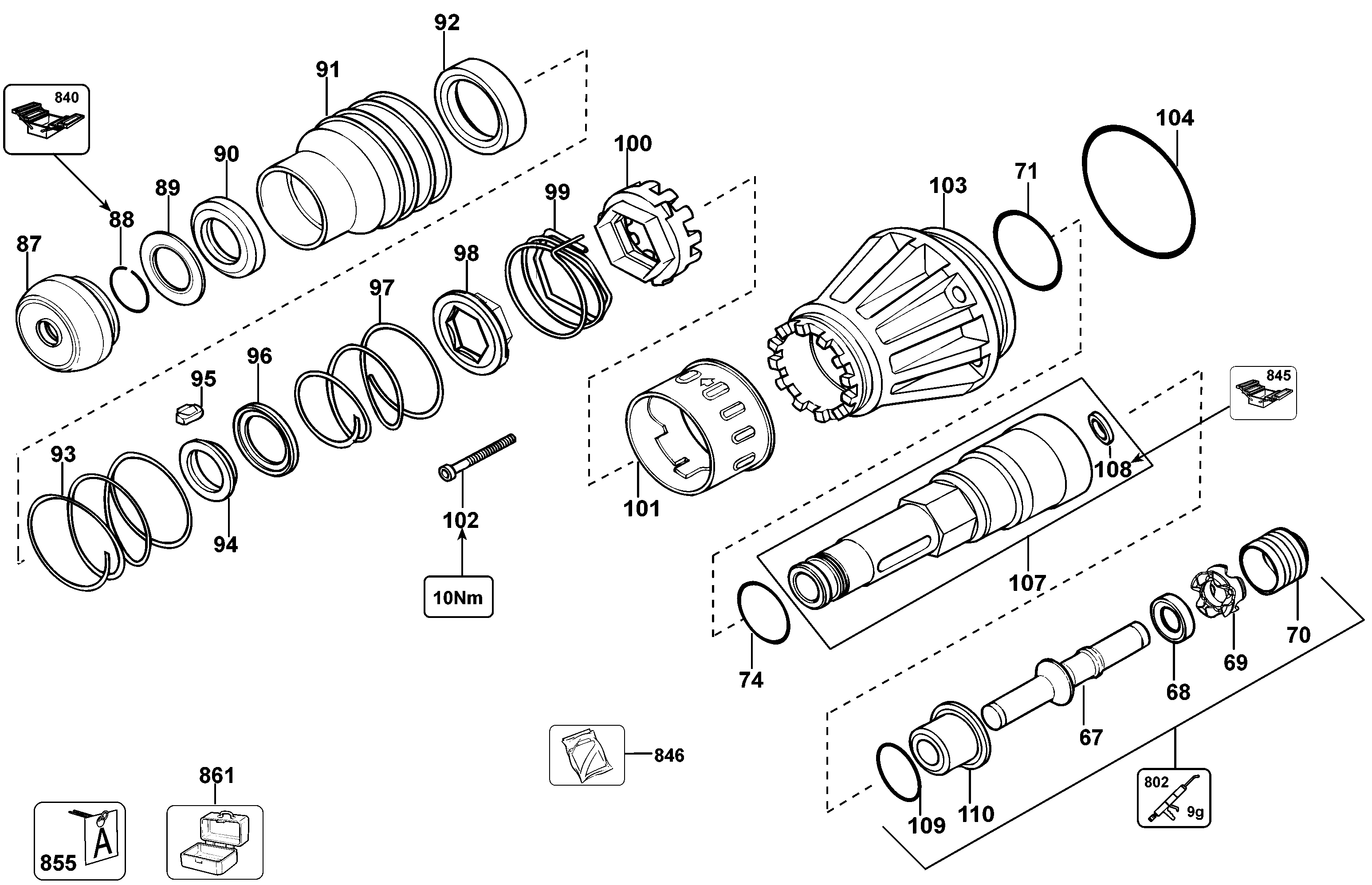 Default 3 Diagram and Parts List for D25901K-B3 Type 2 DeWALT Demolition Hammer