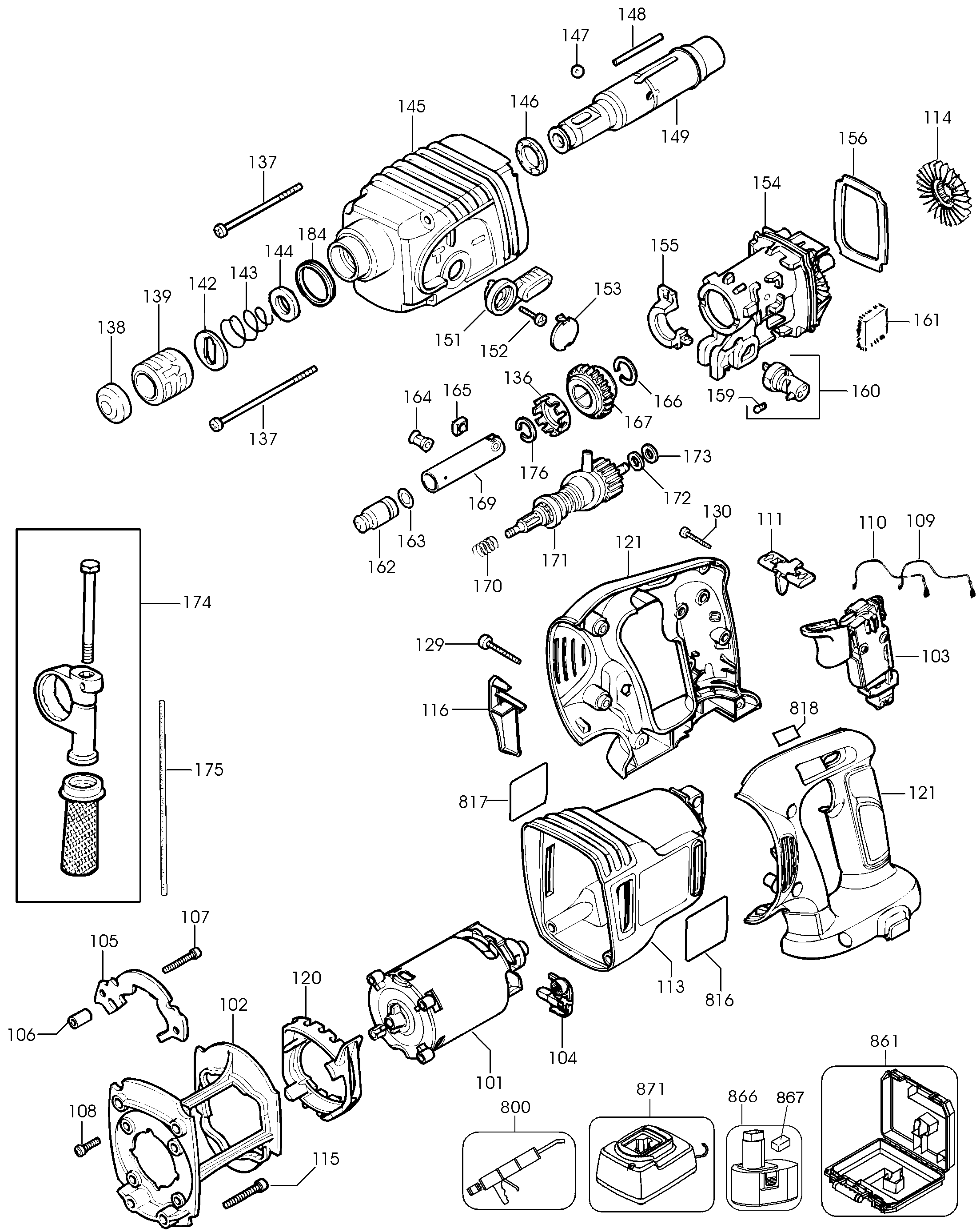 Page A Diagram and Parts List for DW999K-2 1 DeWALT Hammer