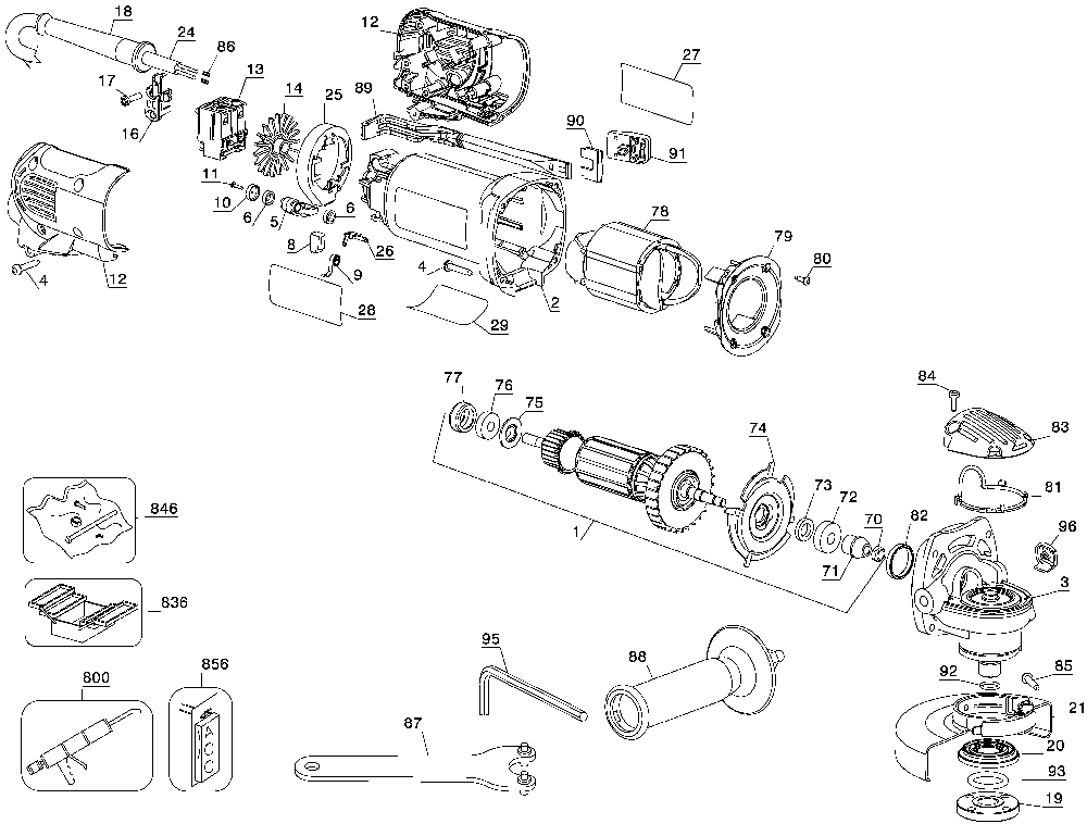 Page A Diagram and Parts List for D28112 Type 2 DeWALT Angle Grinder