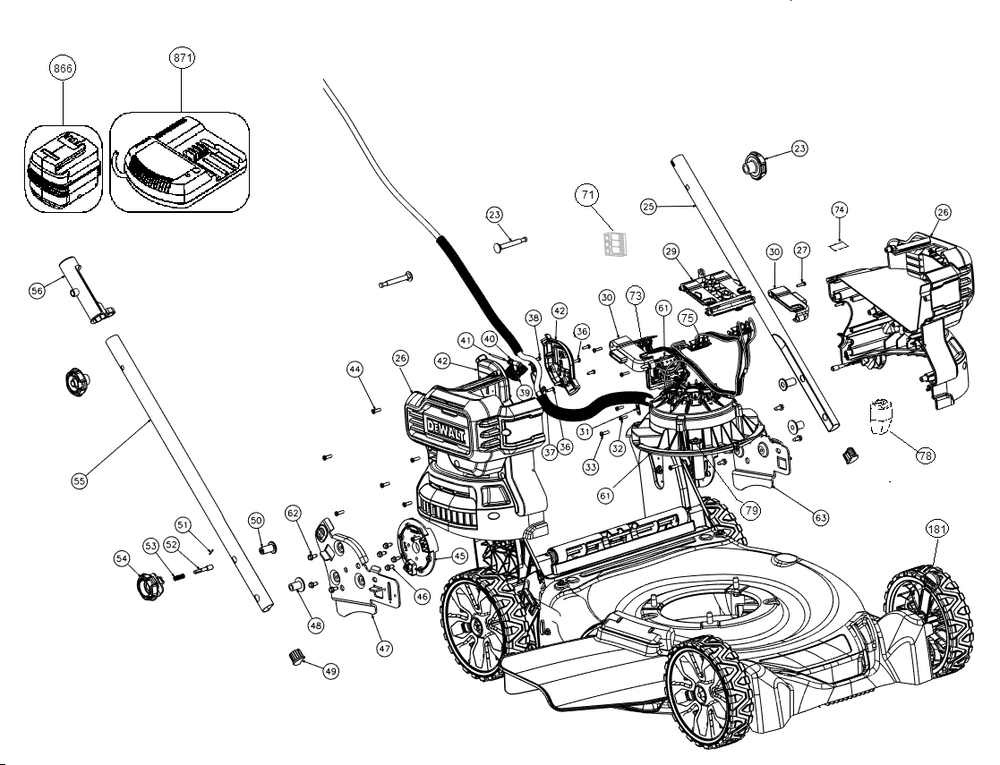 Exploded Diagram C Diagram and Parts List for DCMWP233U2 Type 1 DeWALT Lawn Mower