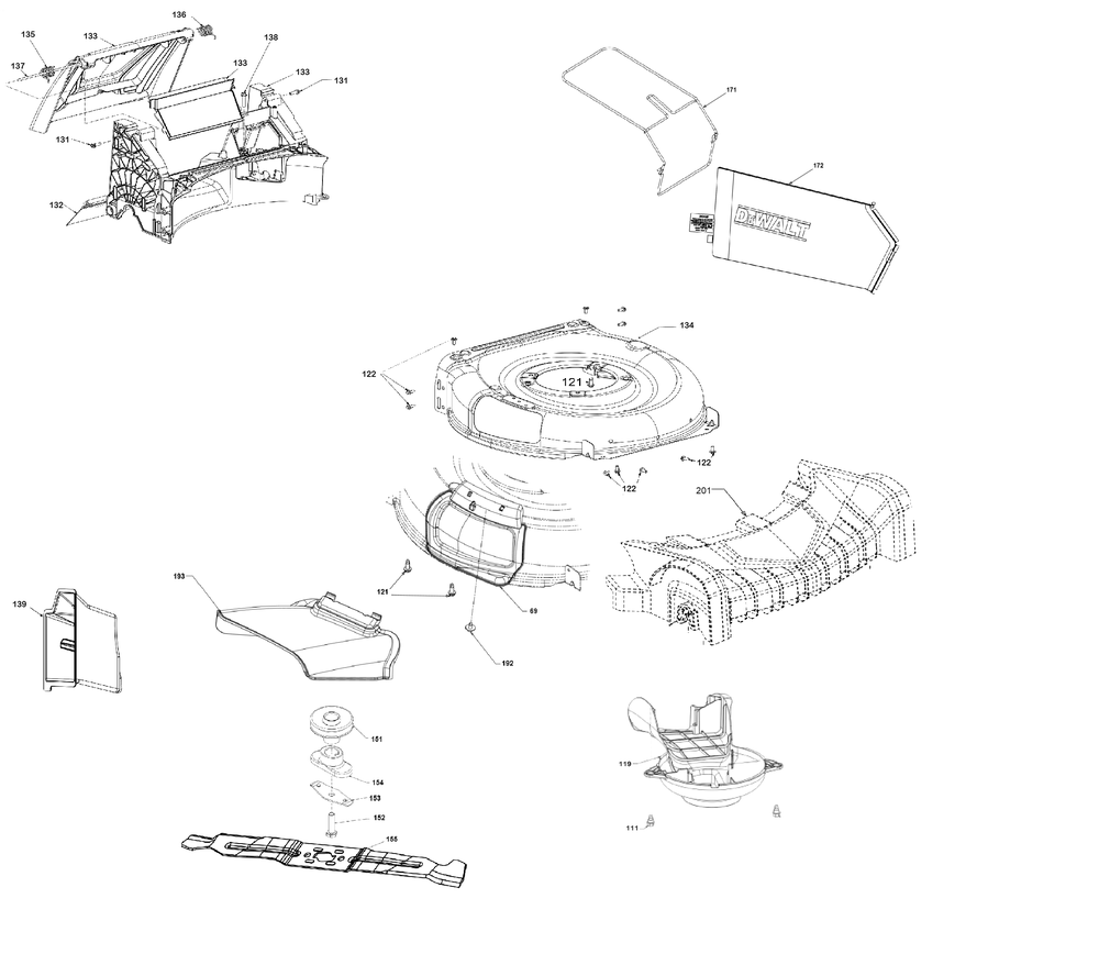 Exploded Diagram F Diagram and Parts List for DCMWSP255Y2 Type 0 DeWALT Lawn Mower