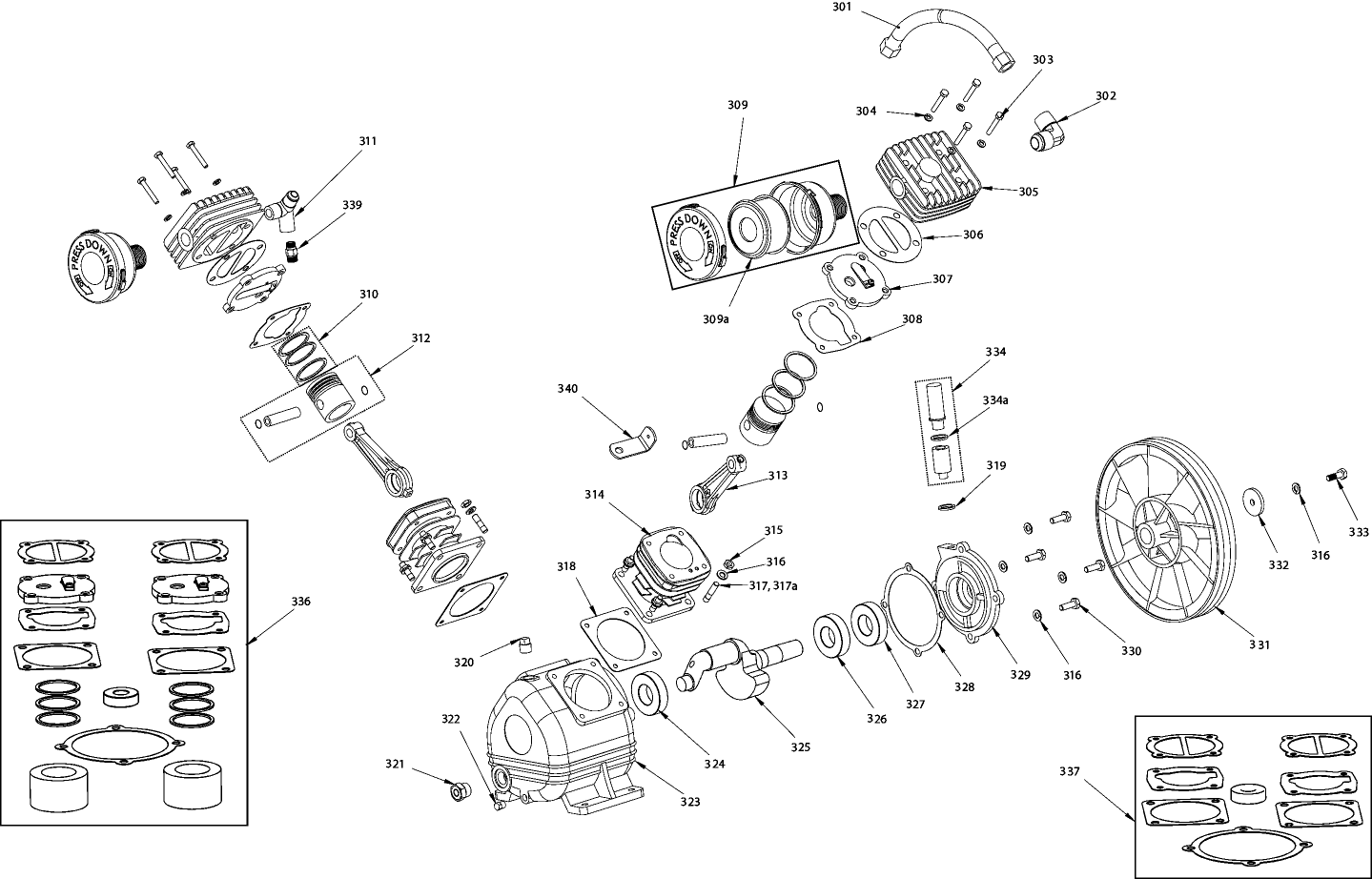 PUMP 040-469 (V-TWIN) METAL AIR FILTER HSG Diagram and Parts List for DXCMLA1682066 Type 0 DeWALT Compressor