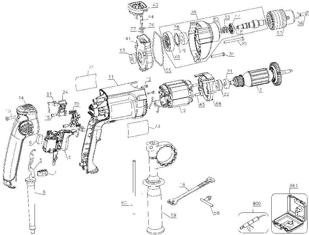 Page A Diagram and Parts List for DW511 Type 6 DeWALT Hammer Drill