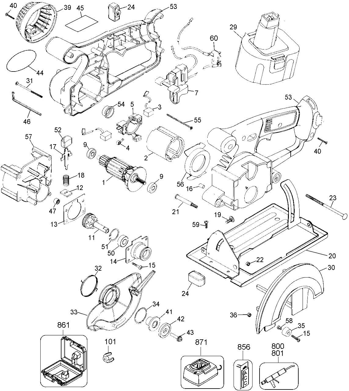 Default Diagram and Parts List for DW935K-B2 Type 1 DeWALT Circular Saw