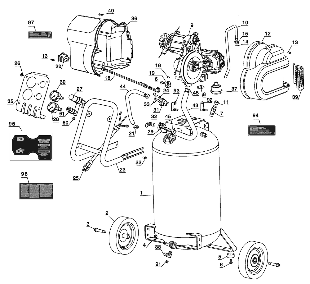 Exploded Diagram B Diagram and Parts List for D55168 Type 10 DeWALT Compressor