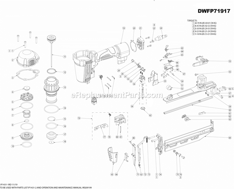 Page A Diagram and Parts List for DWFP71917 20003001 and higher DeWALT Nailer