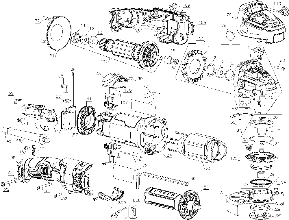 Page A Diagram and Parts List for DWE43066N Type 2 DeWALT Angle Grinder