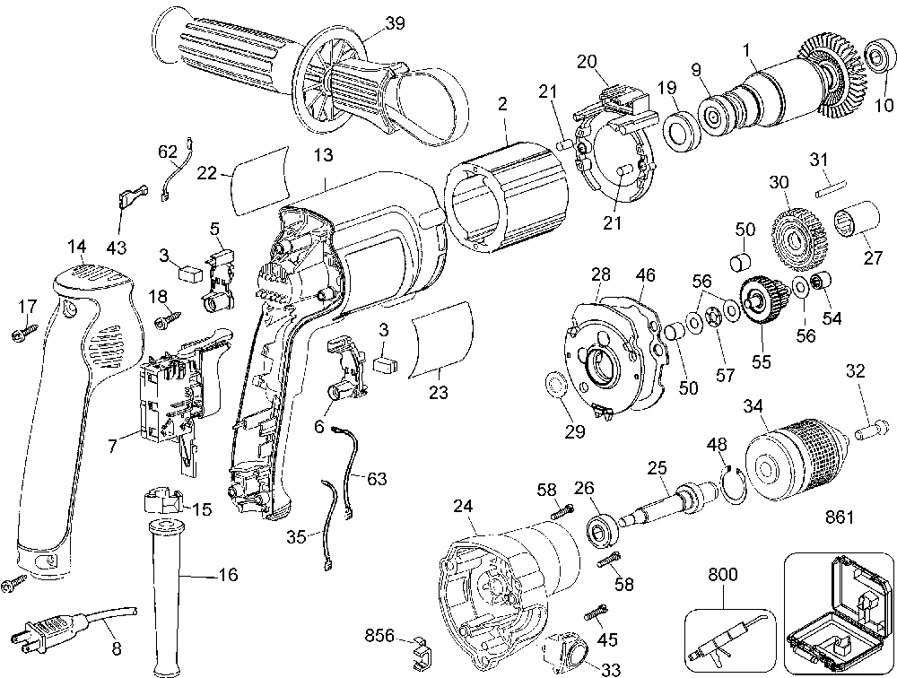 Page A Diagram and Parts List for DW236 Type 2 DeWALT Electric Drill