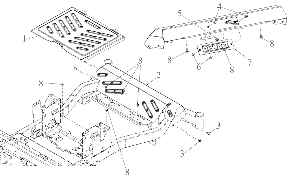 Floor Board Diagram and Parts List for DXGZ148P (47AHBCA6038)(2022) DeWALT Lawn Tractor