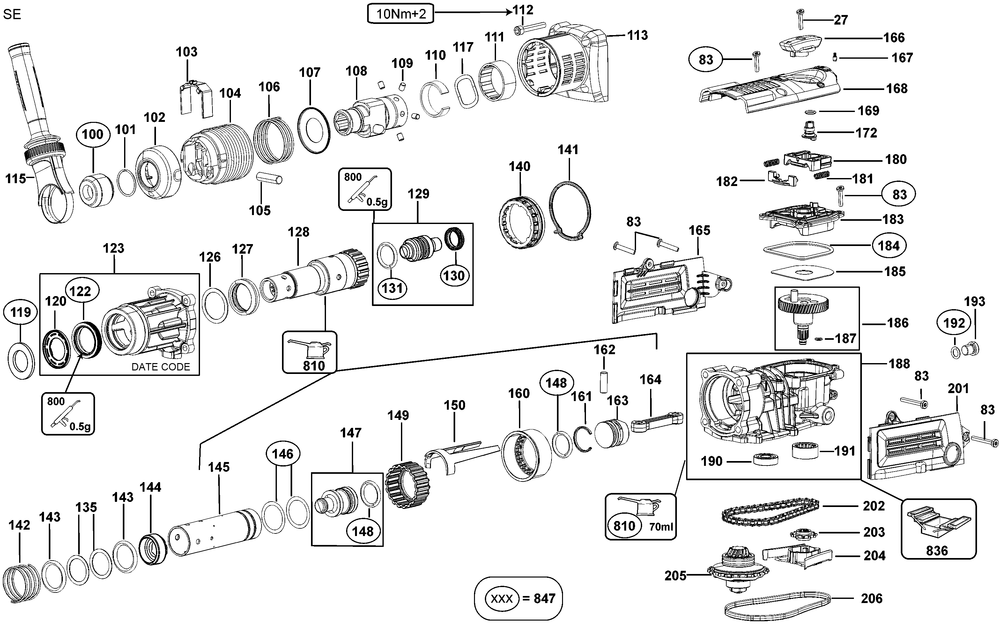 Exploded Diagram B Diagram and Parts List for D25553K Type 2 DeWALT Hammer Drill