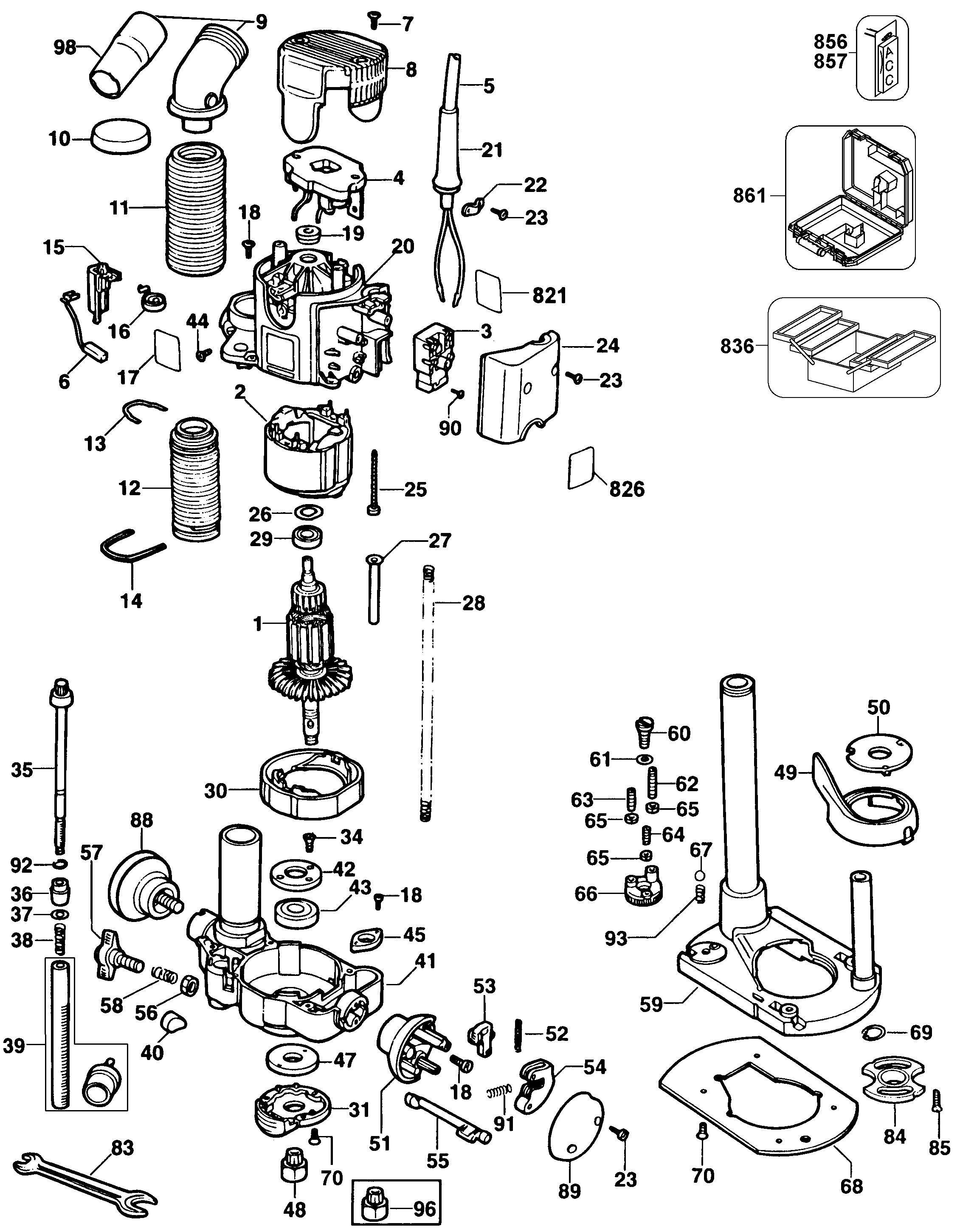 Page A Diagram and Parts List for DW621K 1 DeWALT Router