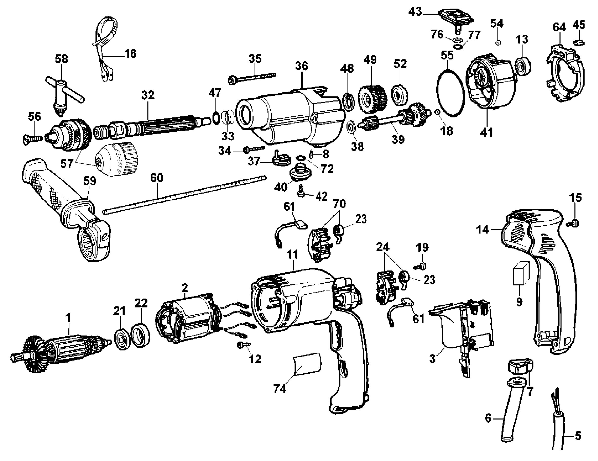 Page A Diagram and Parts List for DW505-AR 6 DeWALT Hammer Drill