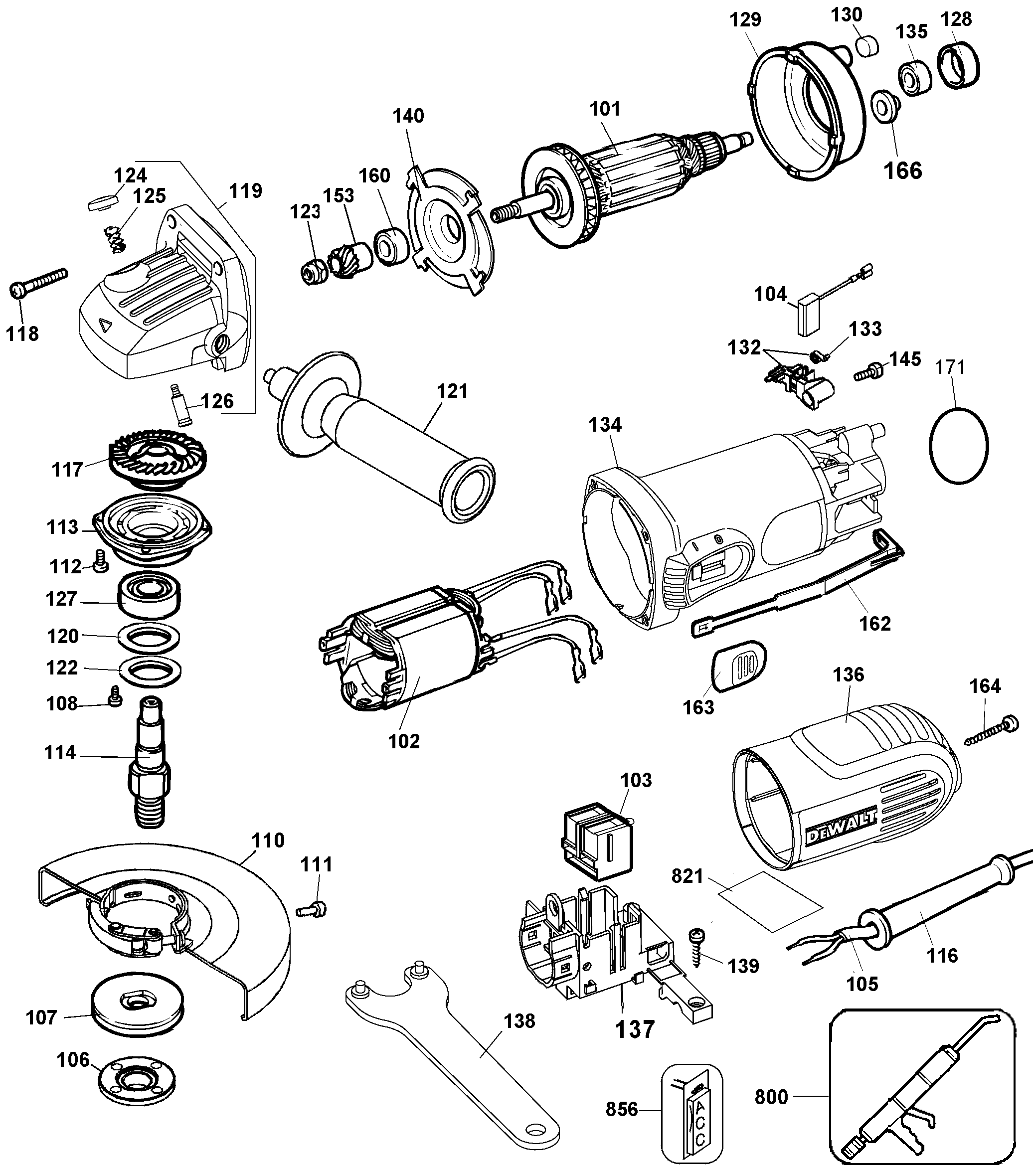 Page A Diagram and Parts List for DW818-B3 5 DeWALT Grinder