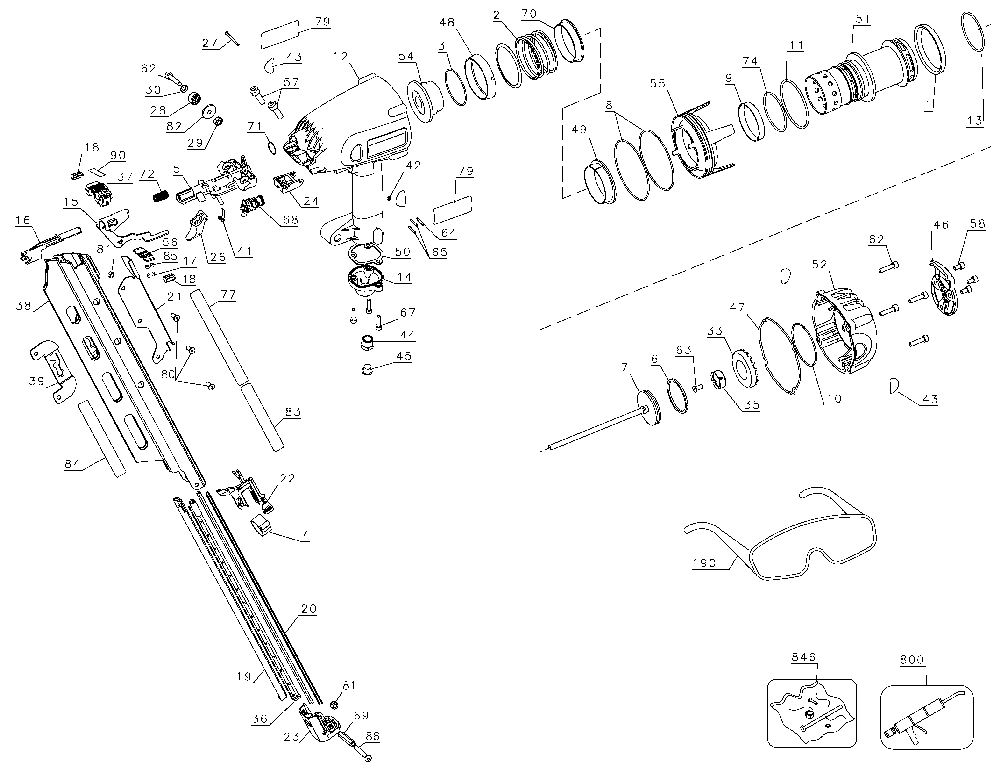Page A Diagram and Parts List for D51844 Type 5 DeWALT Nailer