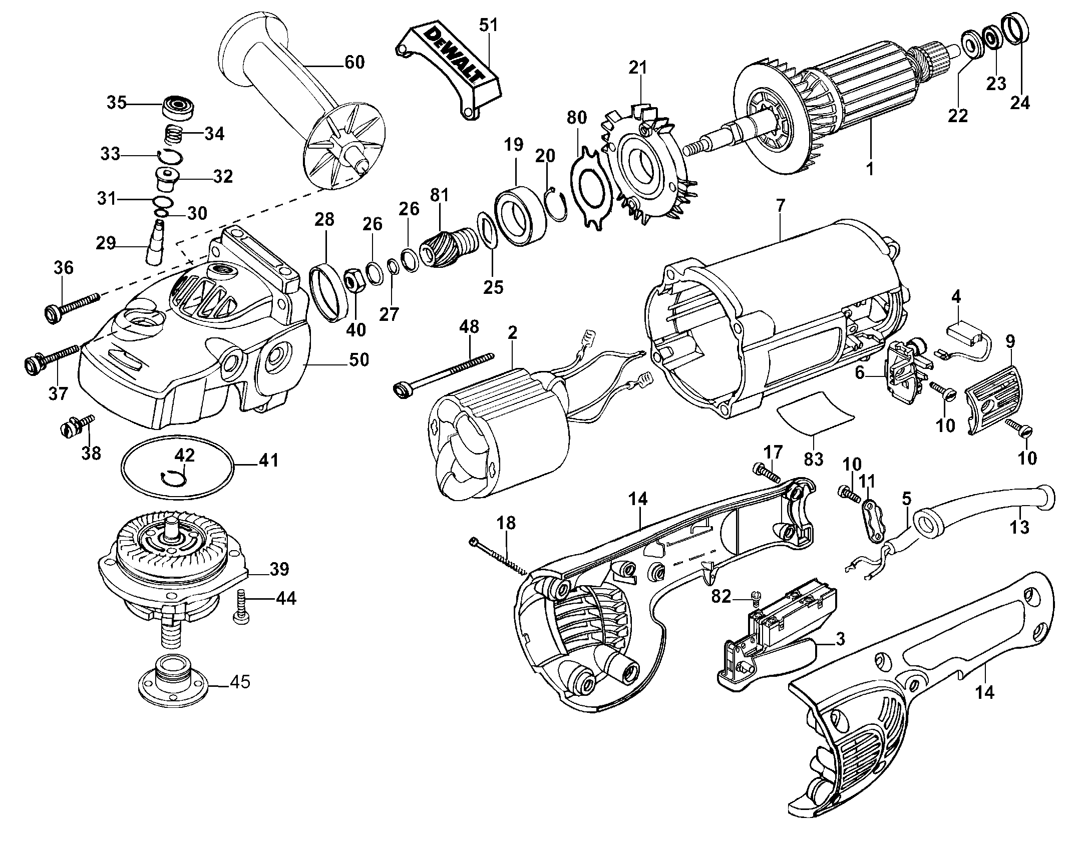 Page A Diagram and Parts List for D28493PBR 1 DeWALT Grinder