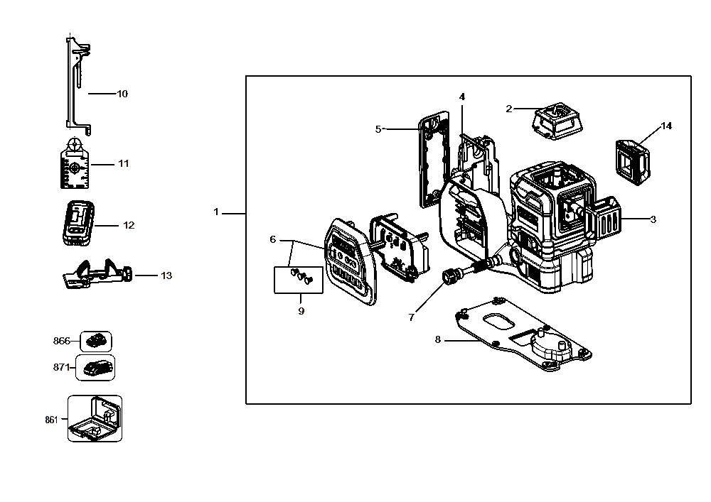 Diagram Diagram and Parts List for DCLE34033D1 Type 1 DeWALT Laser Level