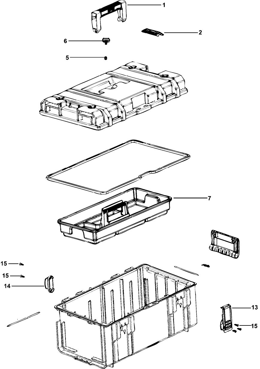 Default Diagram and Parts List for DWST08203 Type 0 DeWALT Tool Stand & Cart