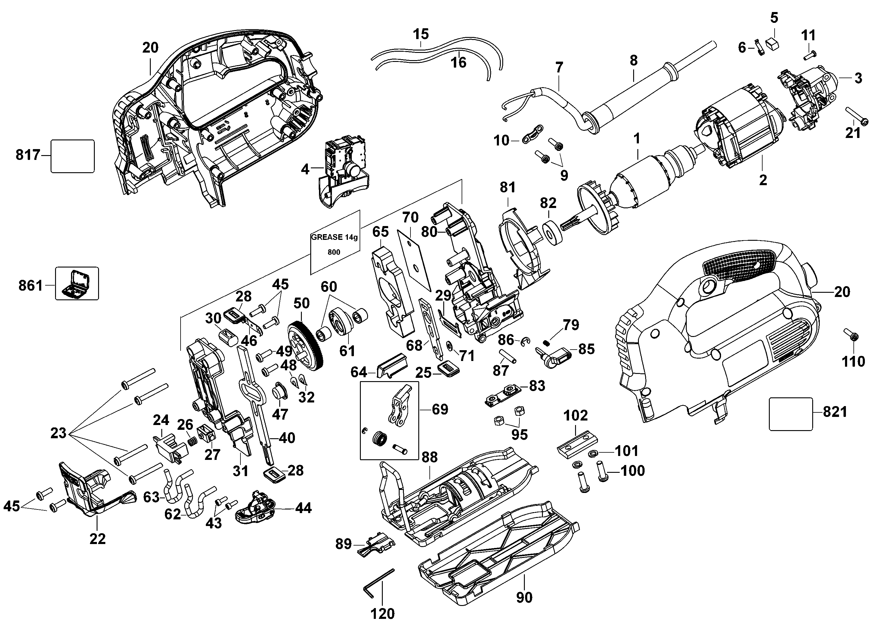 Page A Diagram and Parts List for DW341-B3 10 DeWALT Jig Saw