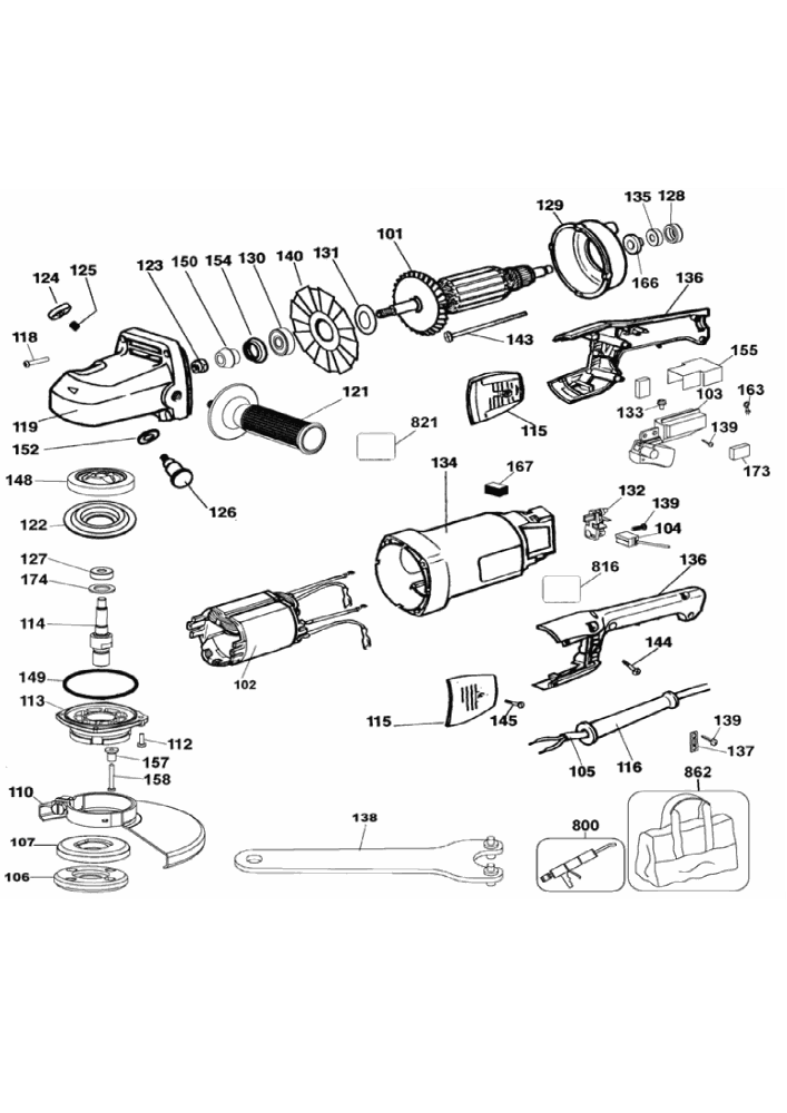 Exploded Diagram A Diagram and Parts List for DW840K Type 15 DeWALT Angle Grinder