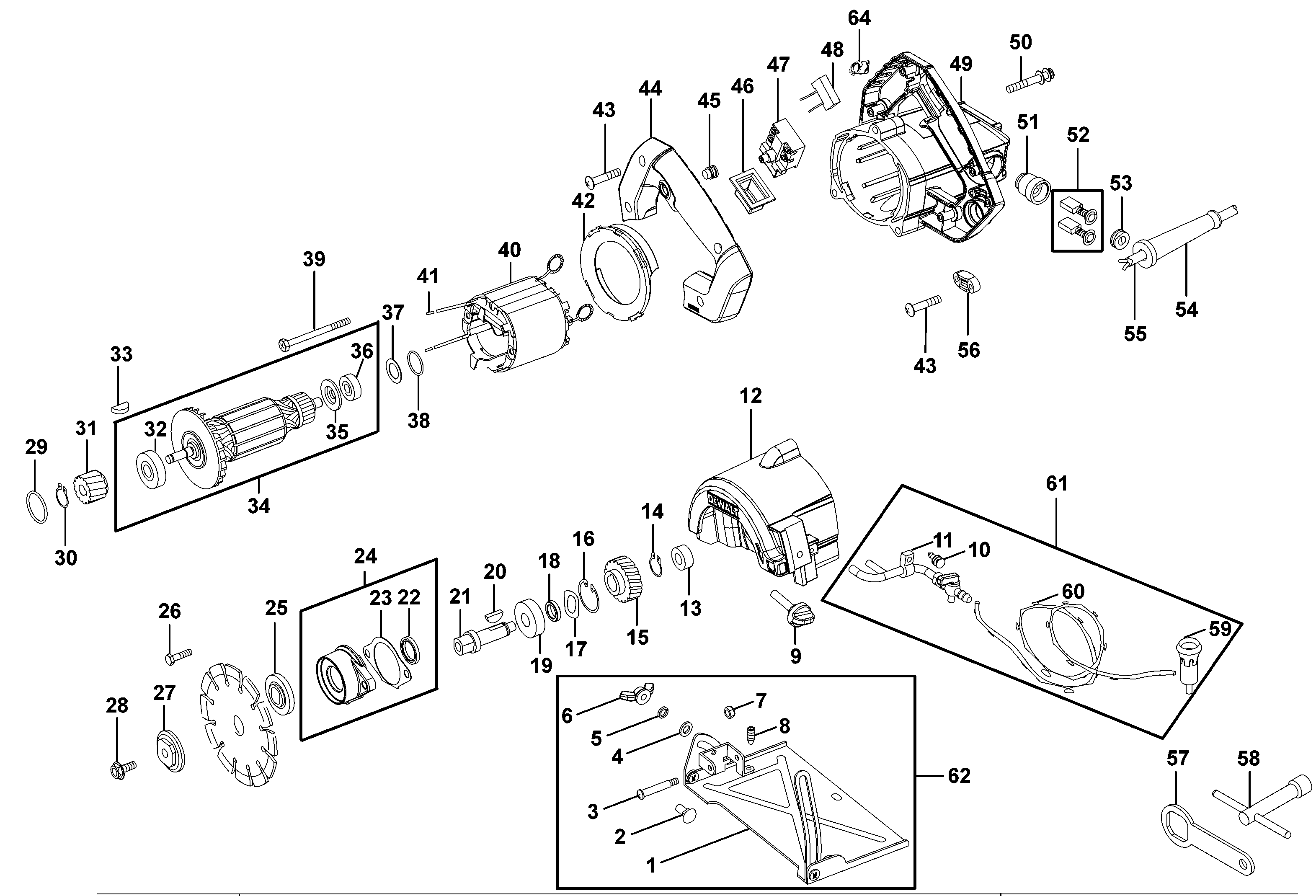 Default Diagram and Parts List for DW860B-B2 Type 1 DeWALT Tile Saw