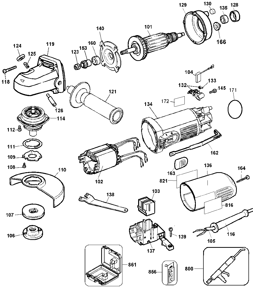 Exploded Diagram A Diagram and Parts List for 26742 Type 4 DeWALT Angle Grinder